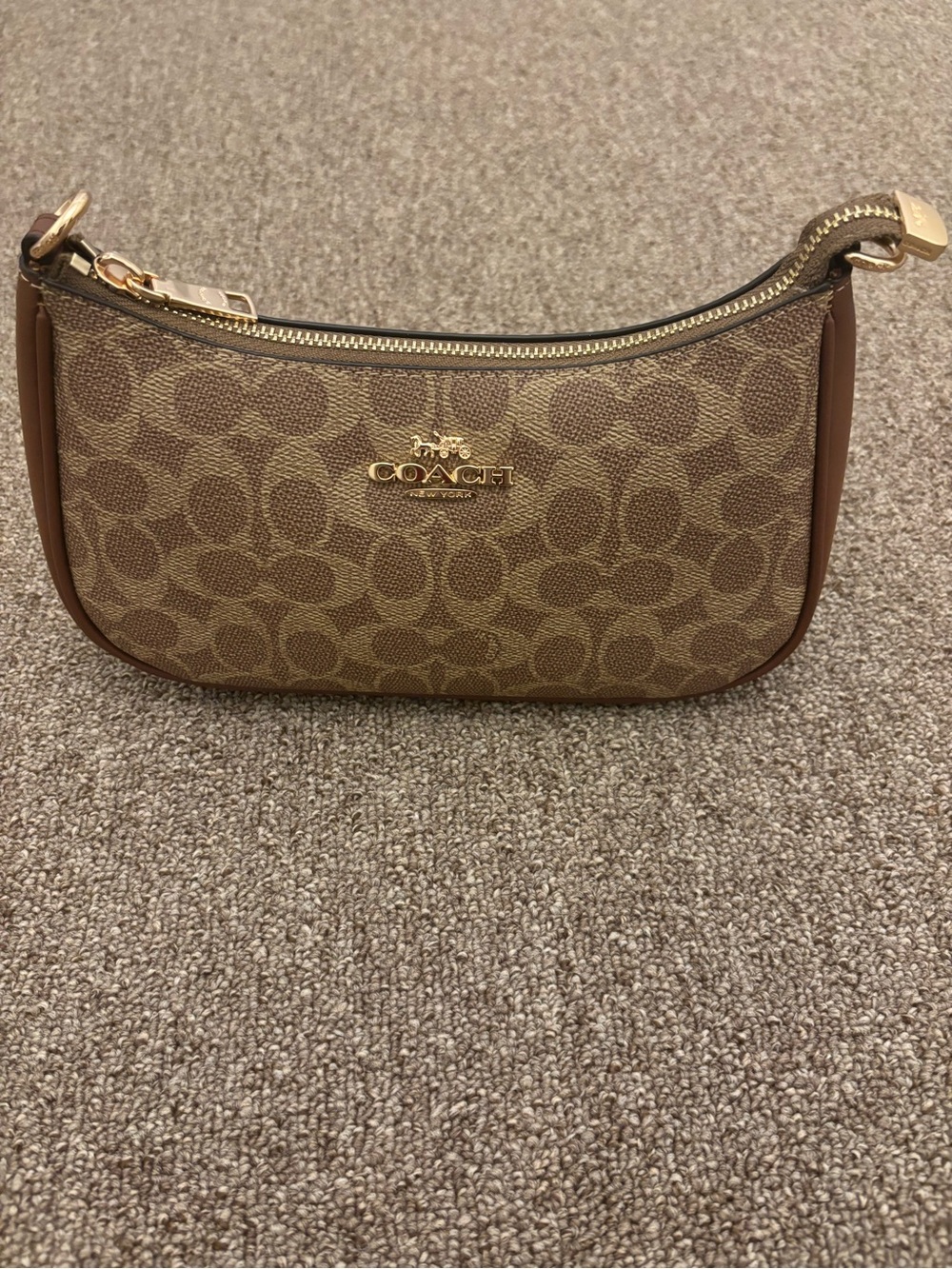 Coach Brown Signature Canvas Wristlet with Gold Hardware